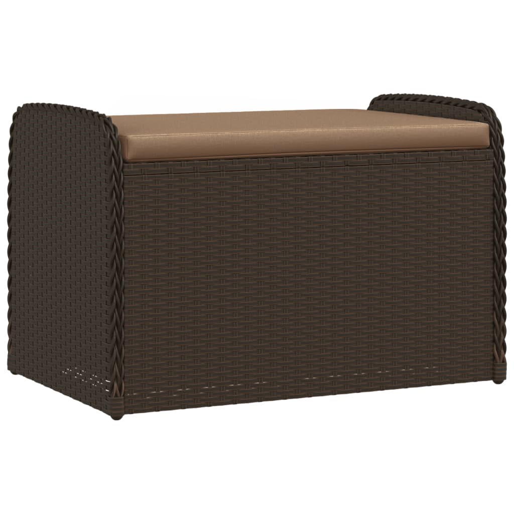 Opbergbankje met kussen 80x51x52 cm poly rattan bruin