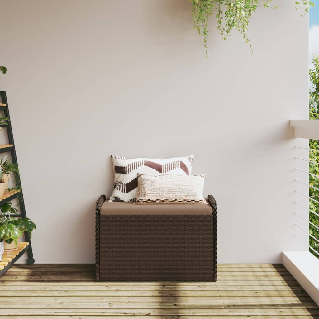 Opbergbankje met kussen 80x51x52 cm poly rattan bruin