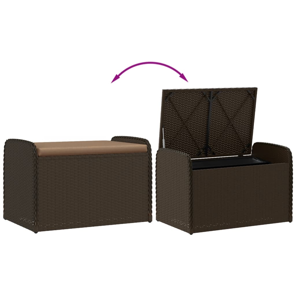 Opbergbankje met kussen 80x51x52 cm poly rattan bruin