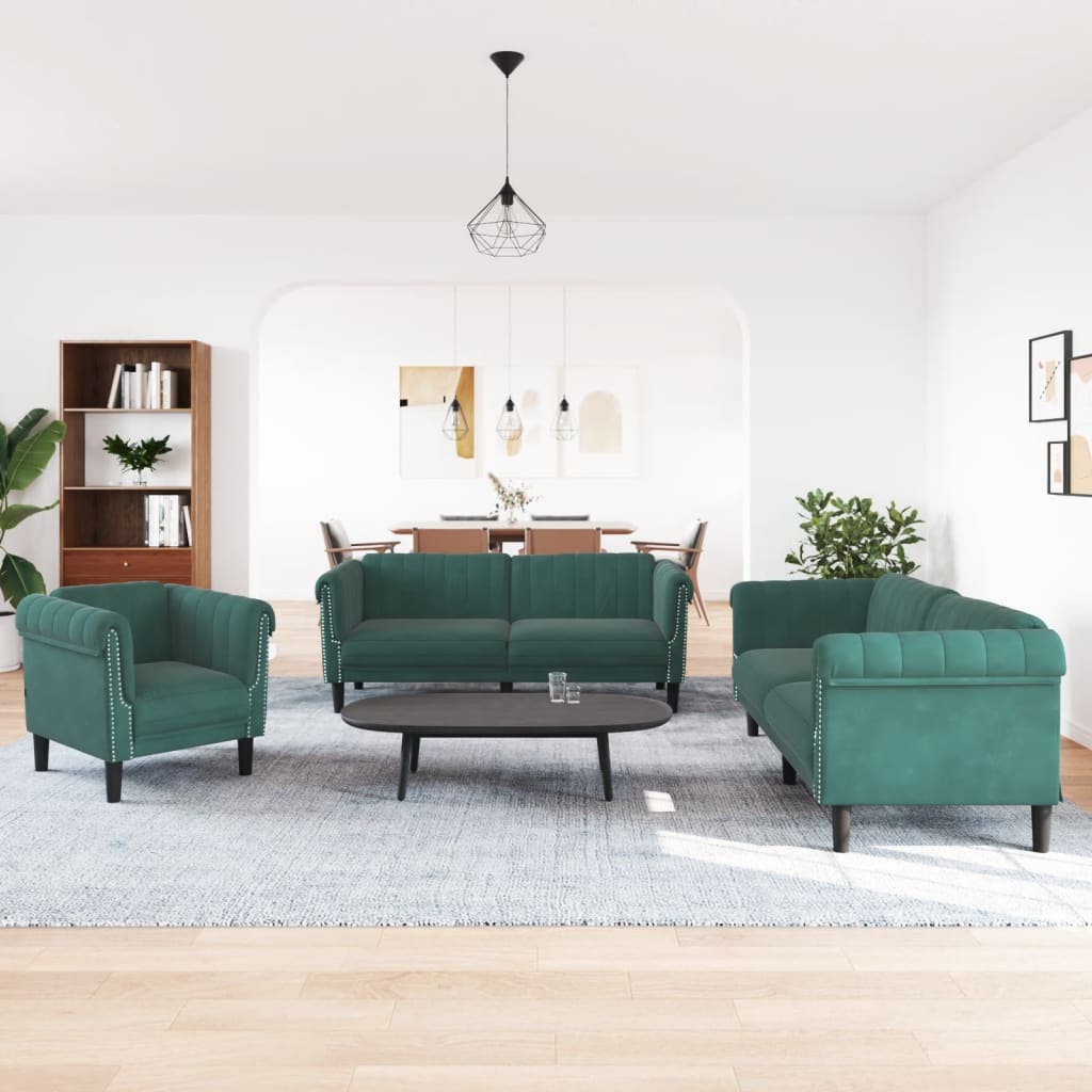 3-delige Loungeset fluweel donkergroen