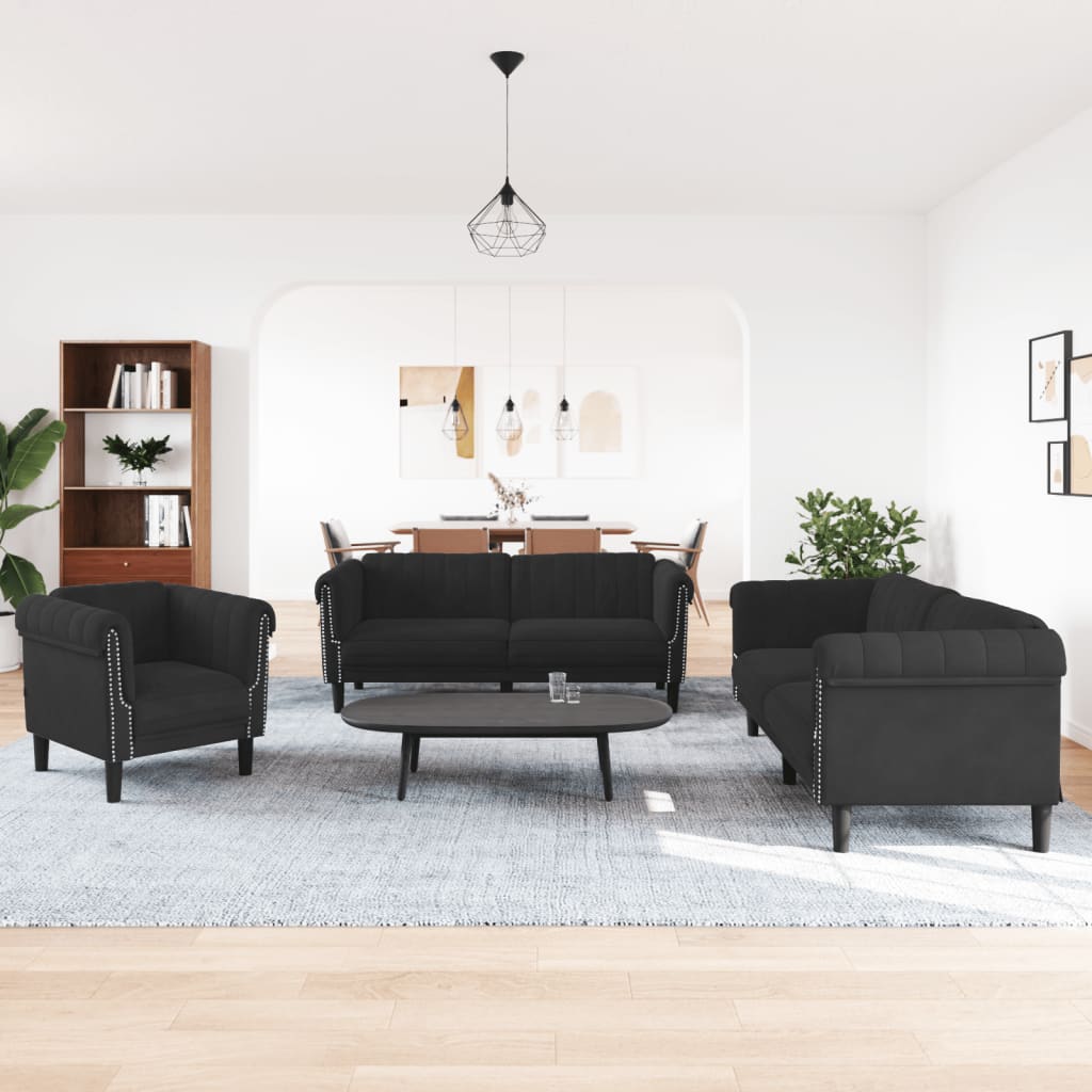 3-delige Loungeset fluweel zwart