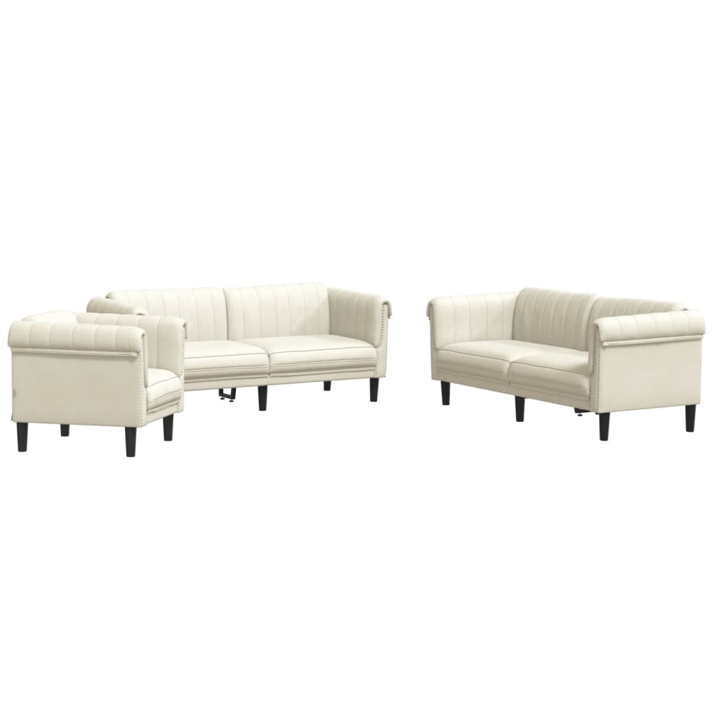 3-delige Loungeset fluweel crèmekleurig