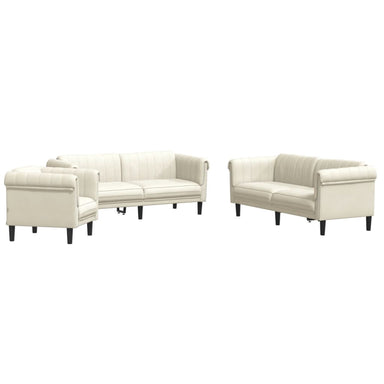 3-delige Loungeset fluweel crèmekleurig