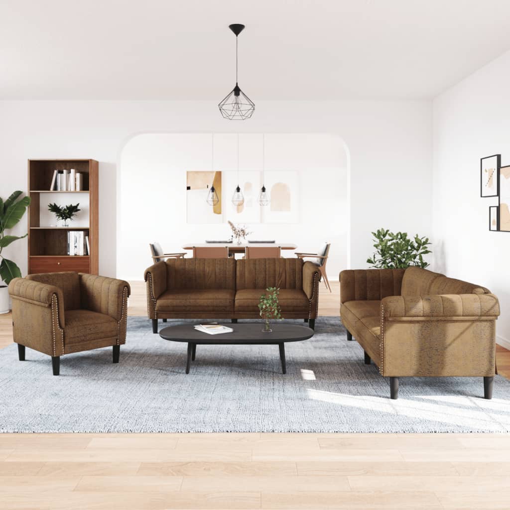 3-delige Loungeset fluweel bruin