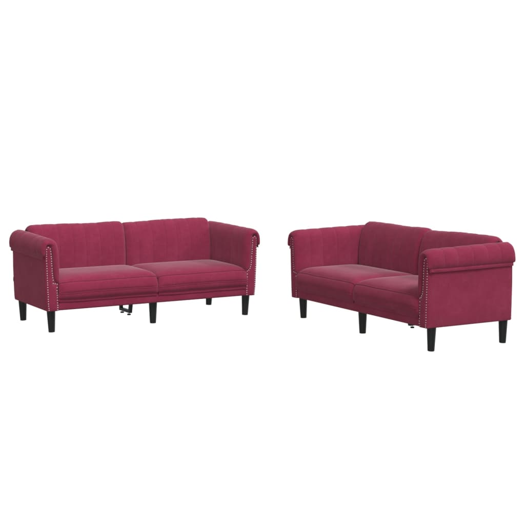 2-delige Loungeset fluweel wijnrood