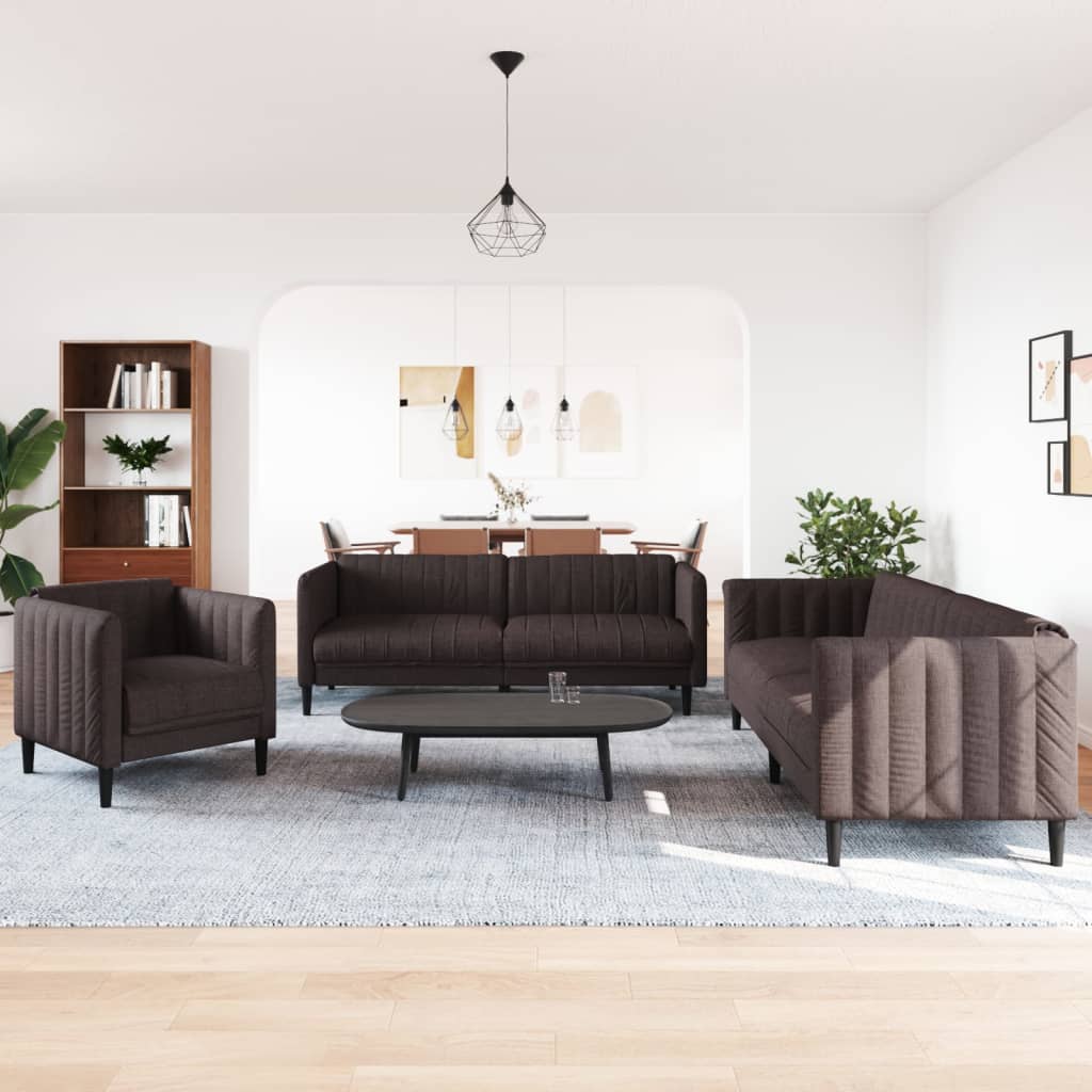 3-delige Loungeset stof donkerbruin