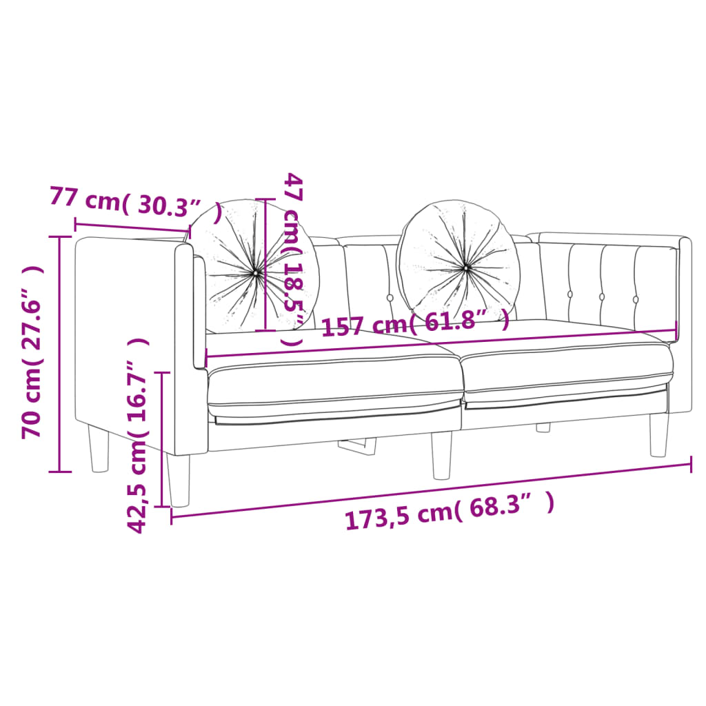 3-delige Loungeset met kussens fluweel roze