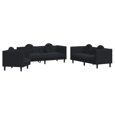 3-delige Loungeset met kussens fluweel zwart