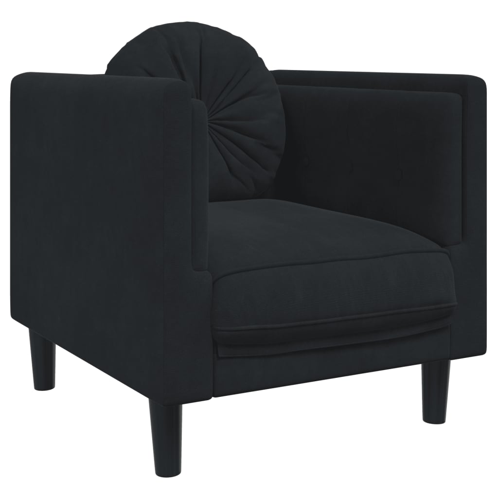 3-delige Loungeset met kussens fluweel zwart