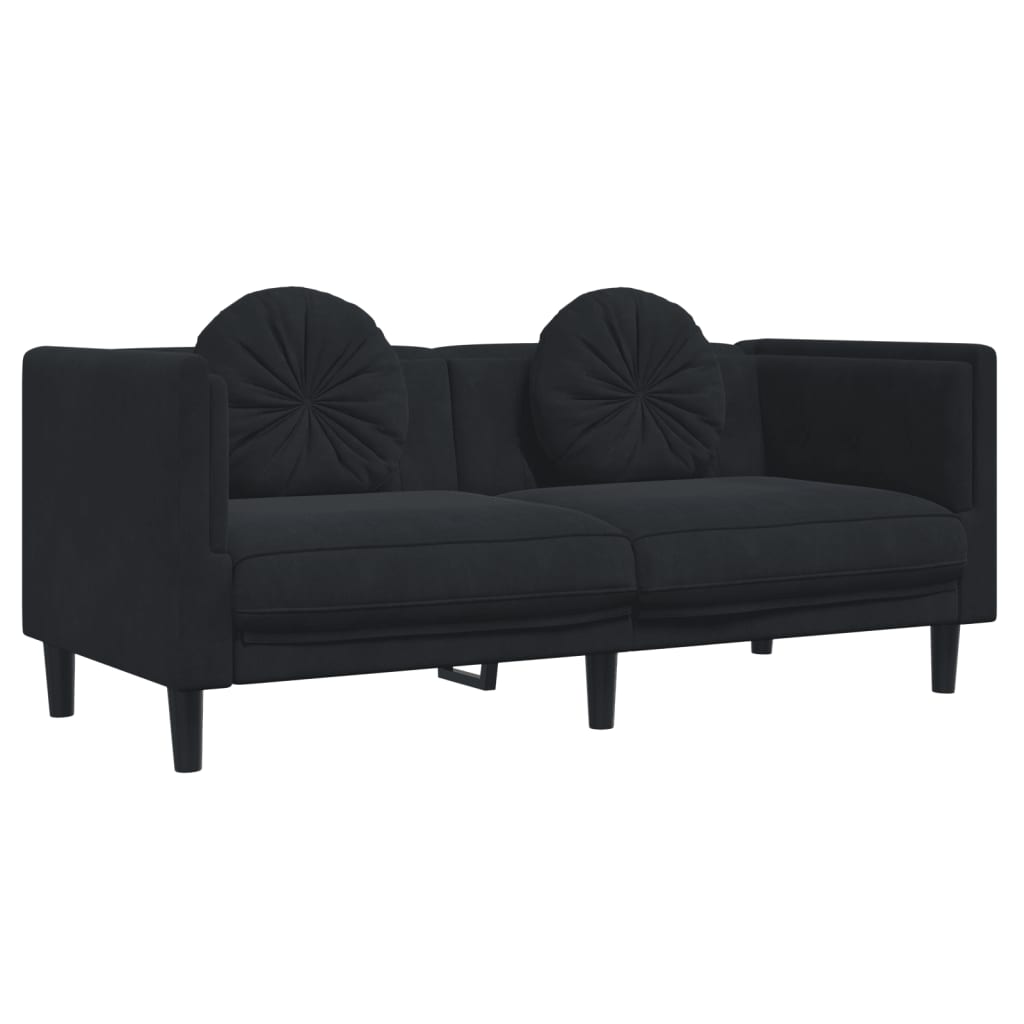 3-delige Loungeset met kussens fluweel zwart