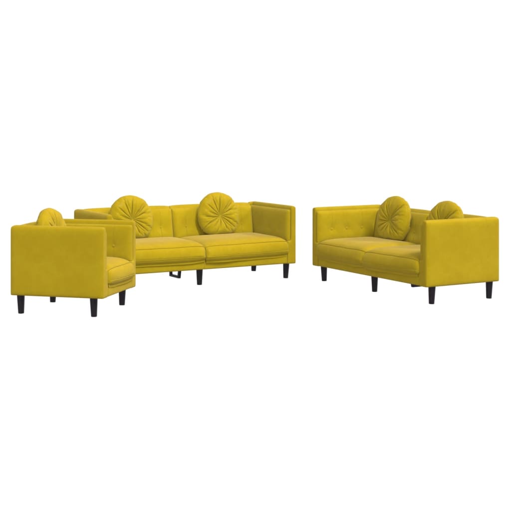 3-delige Loungeset met kussens fluweel geel