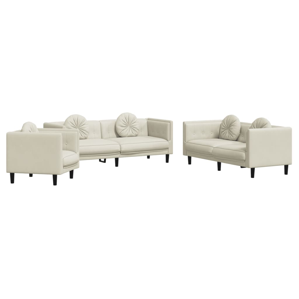 3-delige Loungeset met kussens fluweel crèmekleurig