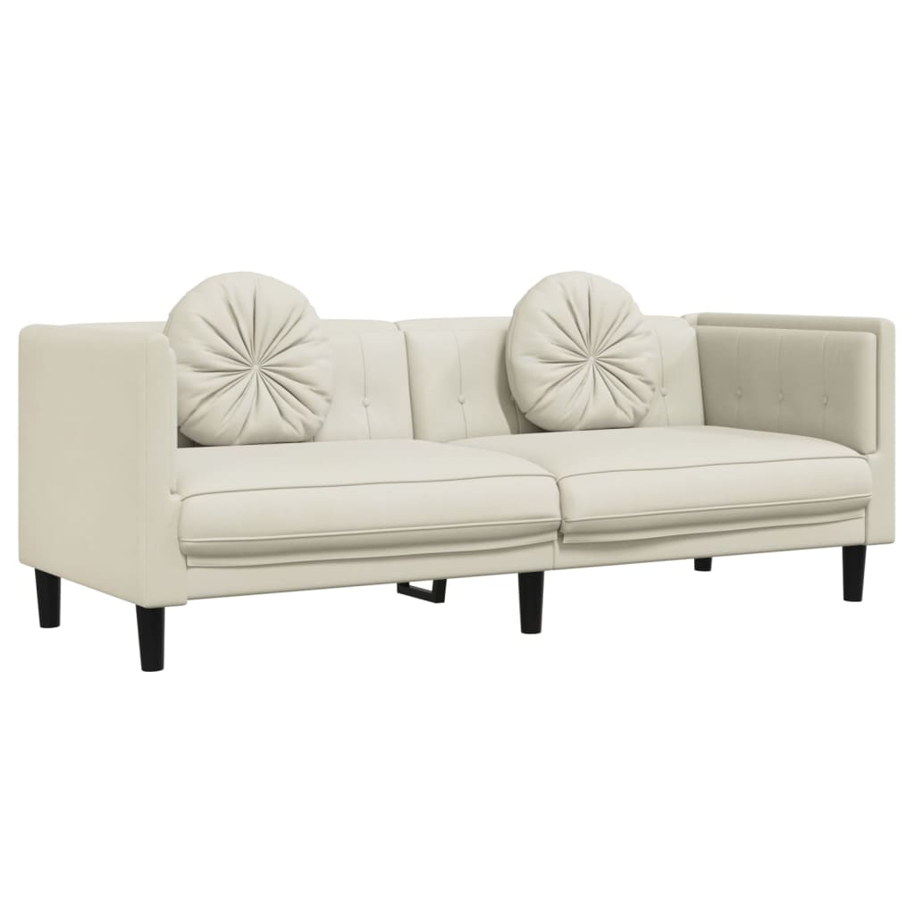3-delige Loungeset met kussens fluweel crèmekleurig
