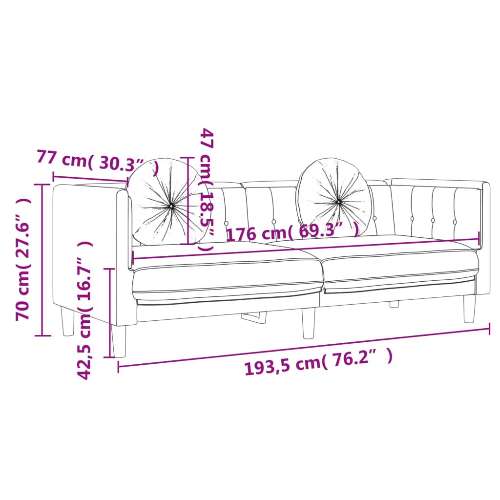 3-delige Loungeset met kussens fluweel crèmekleurig