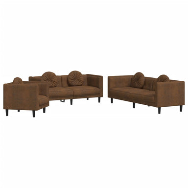 3-delige Loungeset met kussens fluweel bruin