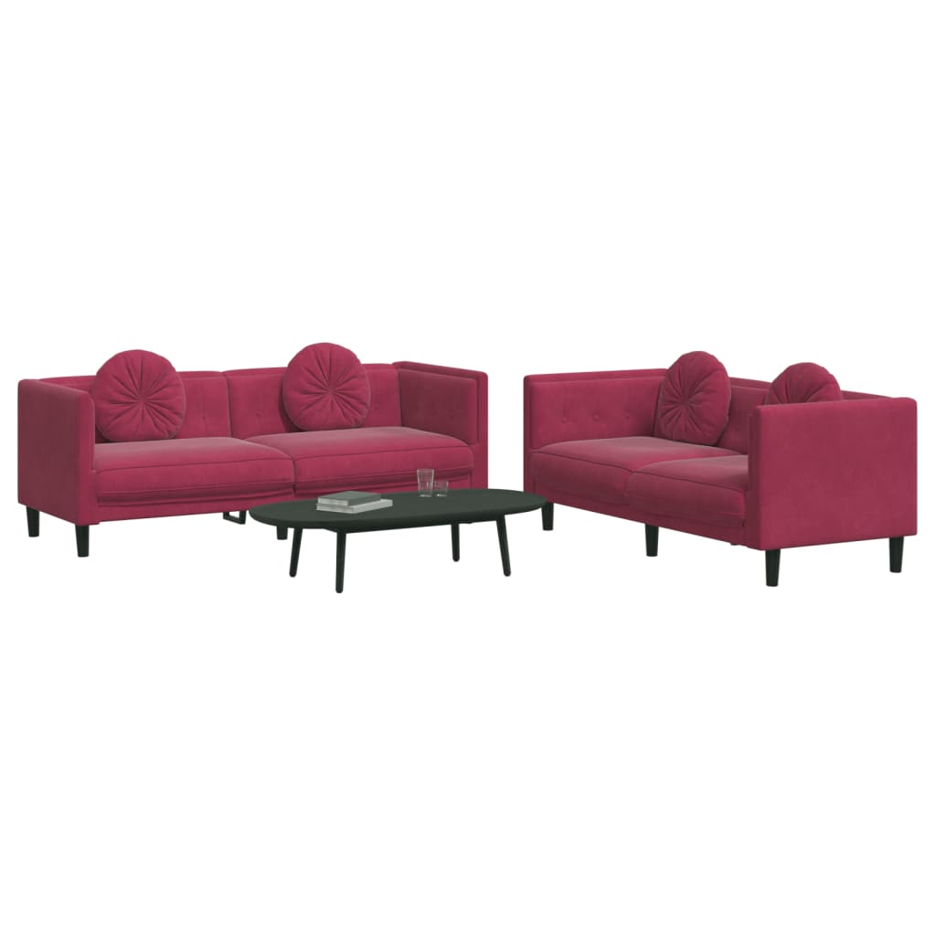 2-delige Loungeset met kussens fluweel wijnrood