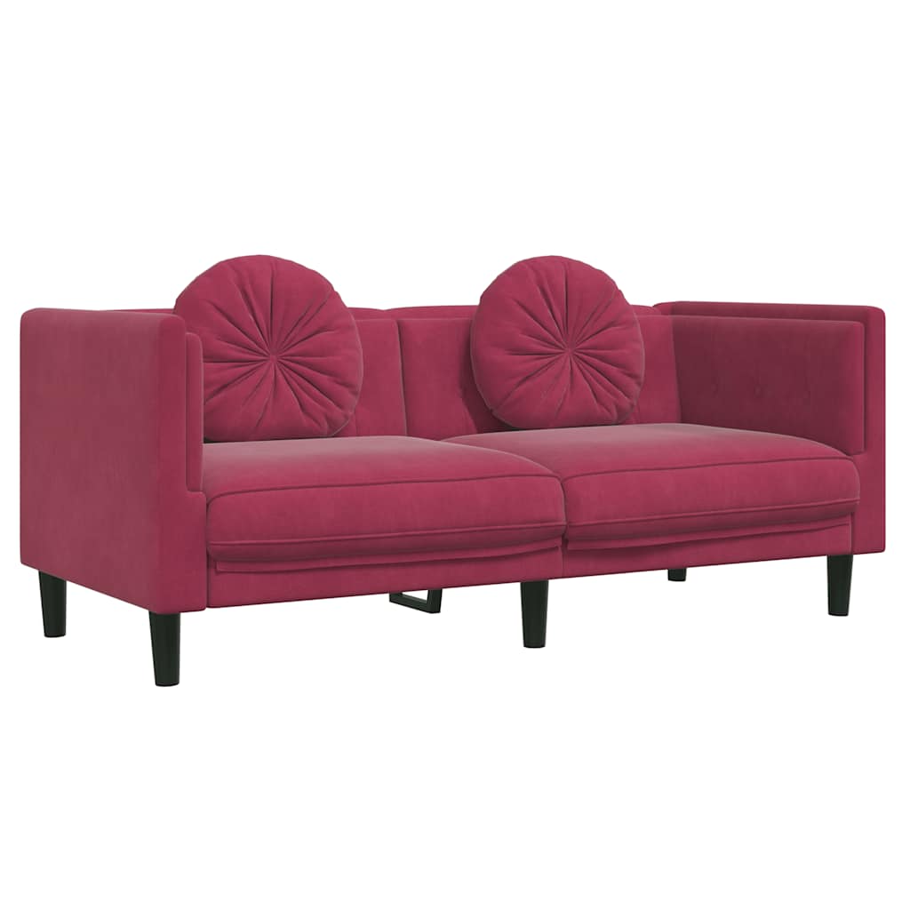 2-delige Loungeset met kussens fluweel wijnrood