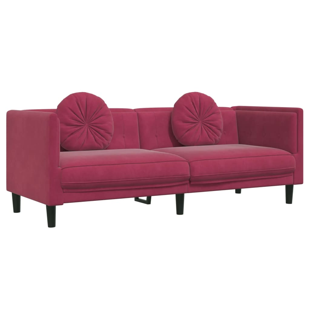 2-delige Loungeset met kussens fluweel wijnrood