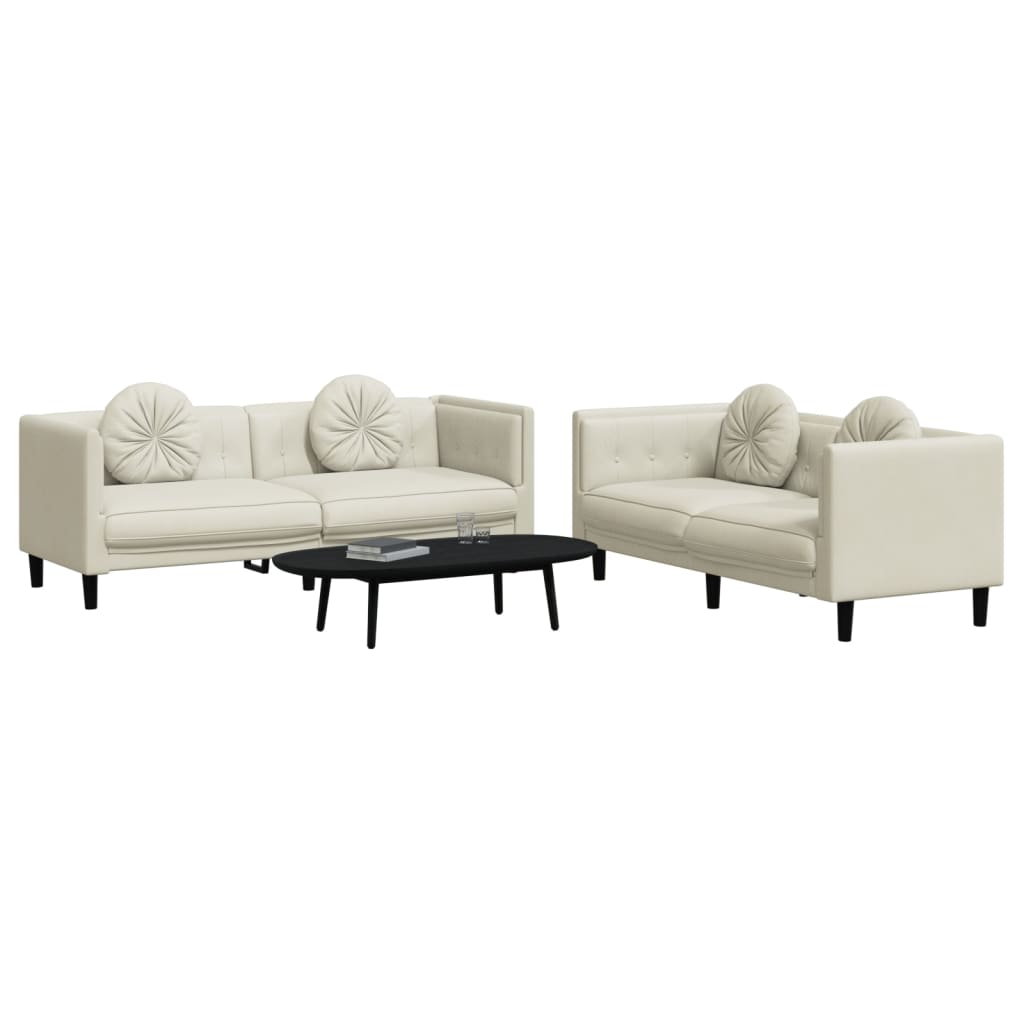 2-delige Loungeset met kussens fluweel crèmekleurig