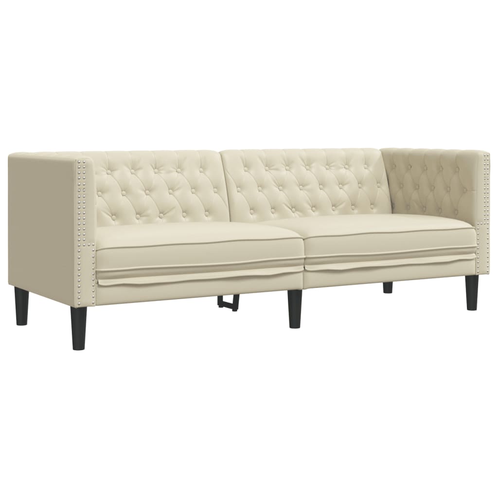 3-Delige Loungeset Chesterfield-Stijl Kunstleer Kleurig Crème