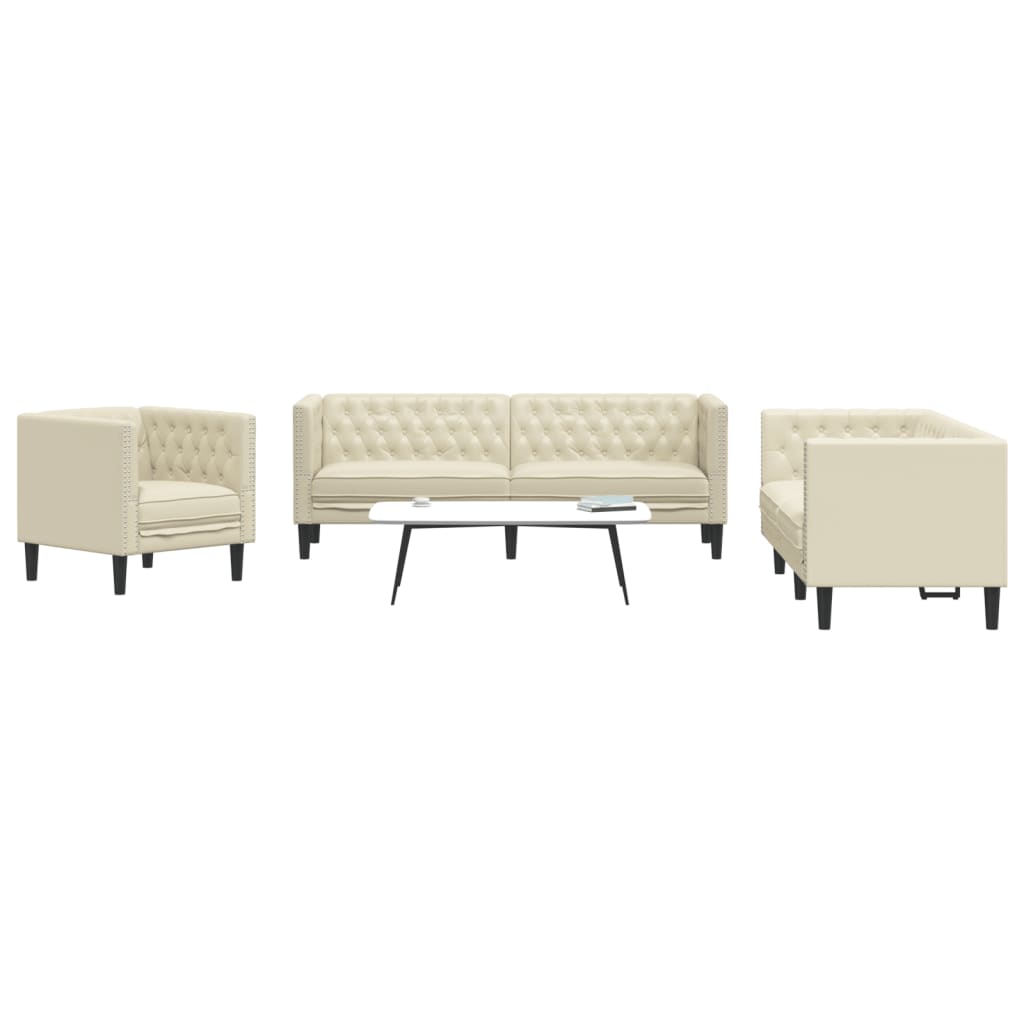 3-Delige Loungeset Chesterfield-Stijl Kunstleer Kleurig Crème