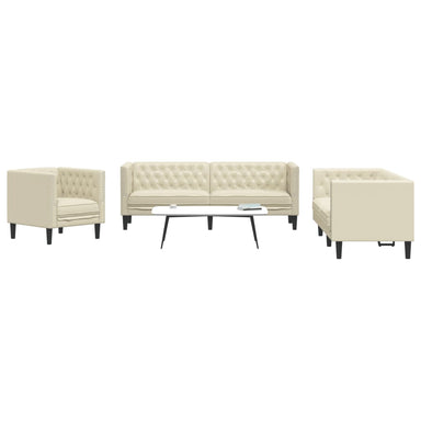 3-Delige Loungeset Chesterfield-Stijl Kunstleer Kleurig Crème