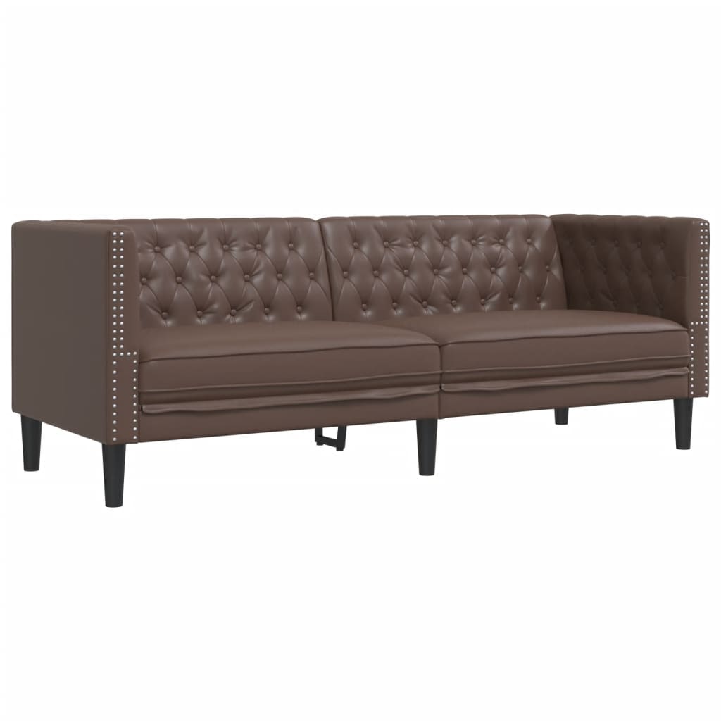 3-delige Loungeset Chesterfield-stijl kunstleer bruin