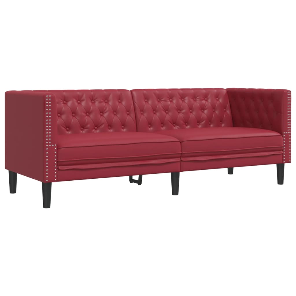 3-Delige Loungeset Chesterfield-Stijl Kunstleer Wijnrood