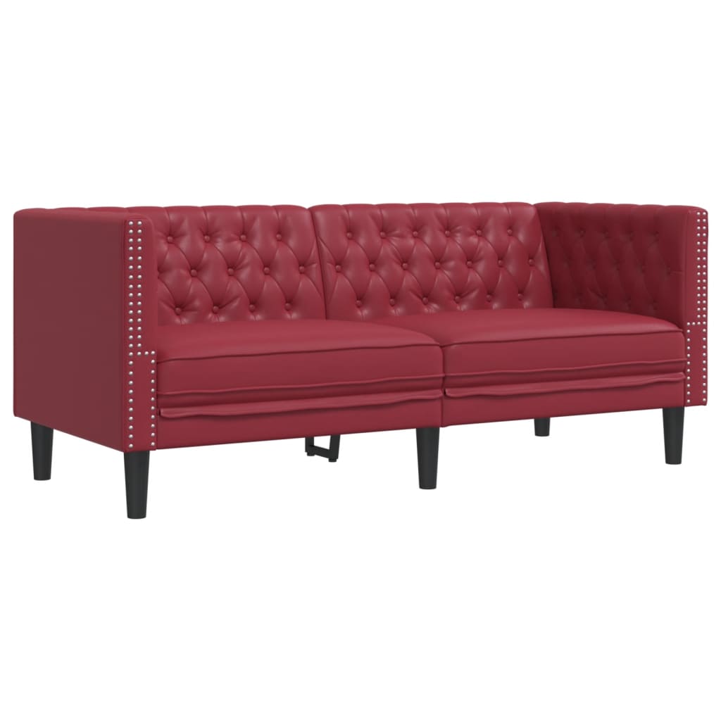 3-Delige Loungeset Chesterfield-Stijl Kunstleer Wijnrood