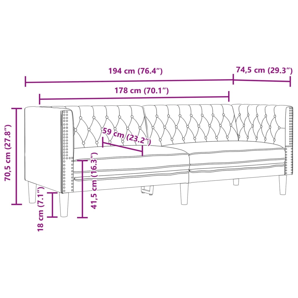 3-Delige Loungeset Chesterfield-Stijl Kunstleer Wijnrood