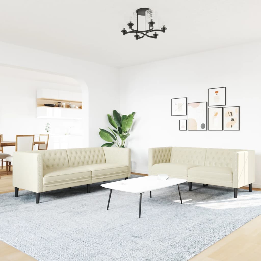2-Delige Loungeset Chesterfield-Stijl Kunstleer Kleurig Crème