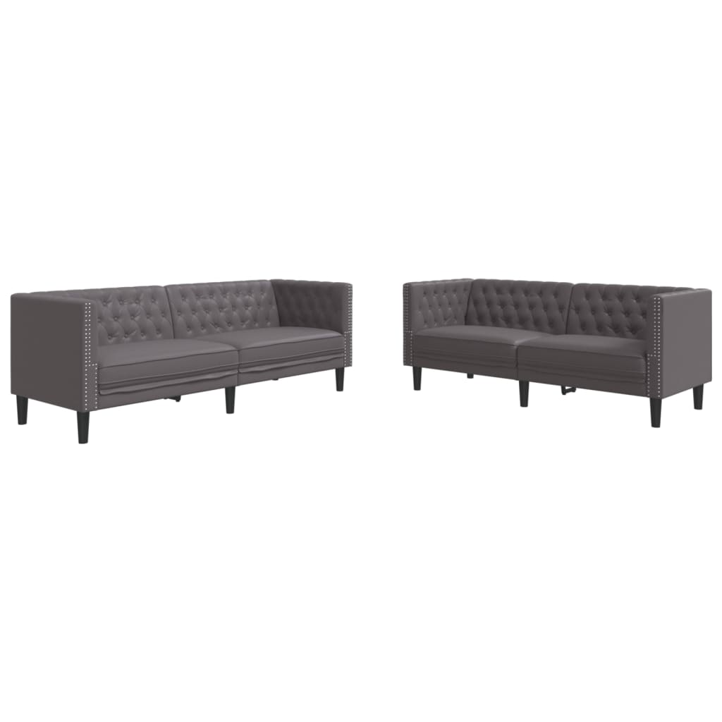 2-Delige Loungeset Chesterfield-Stijl Kunstleer Grijs