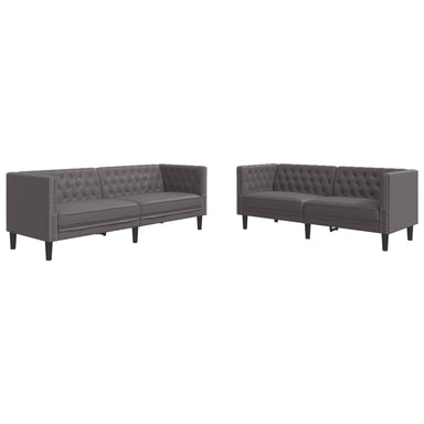 2-Delige Loungeset Chesterfield-Stijl Kunstleer Grijs