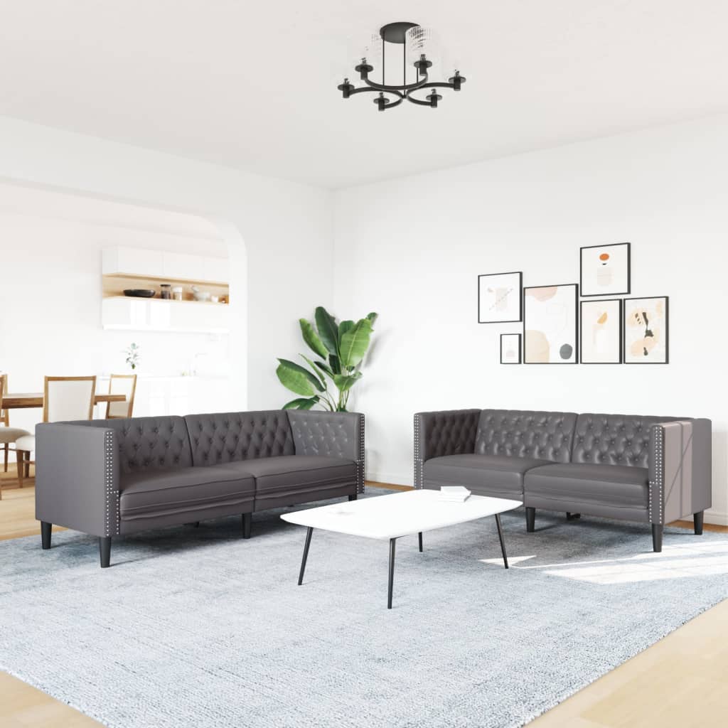 2-Delige Loungeset Chesterfield-Stijl Kunstleer Grijs