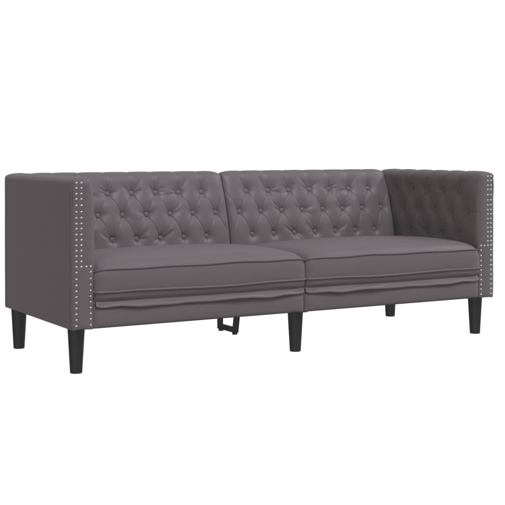 2-Delige Loungeset Chesterfield-Stijl Kunstleer Grijs