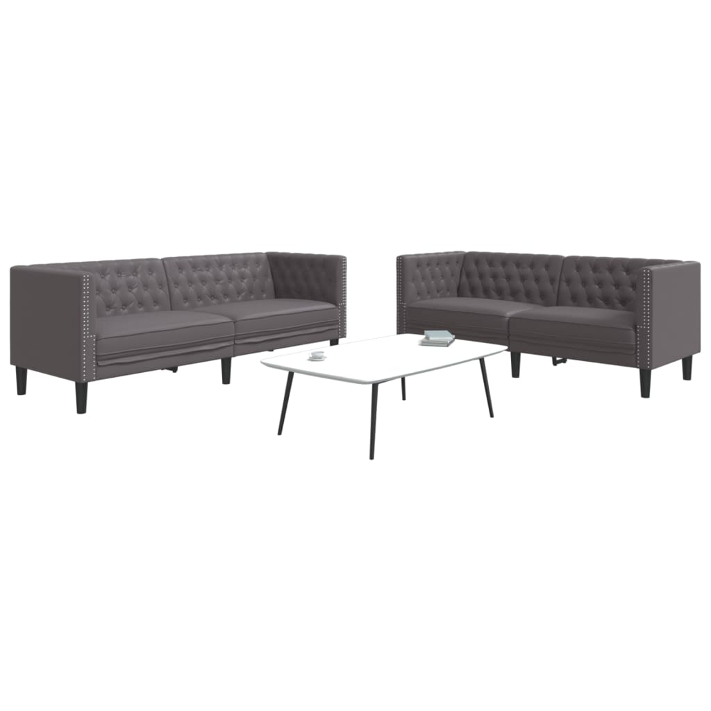 2-Delige Loungeset Chesterfield-Stijl Kunstleer Grijs