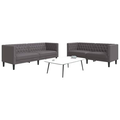 2-Delige Loungeset Chesterfield-Stijl Kunstleer Grijs