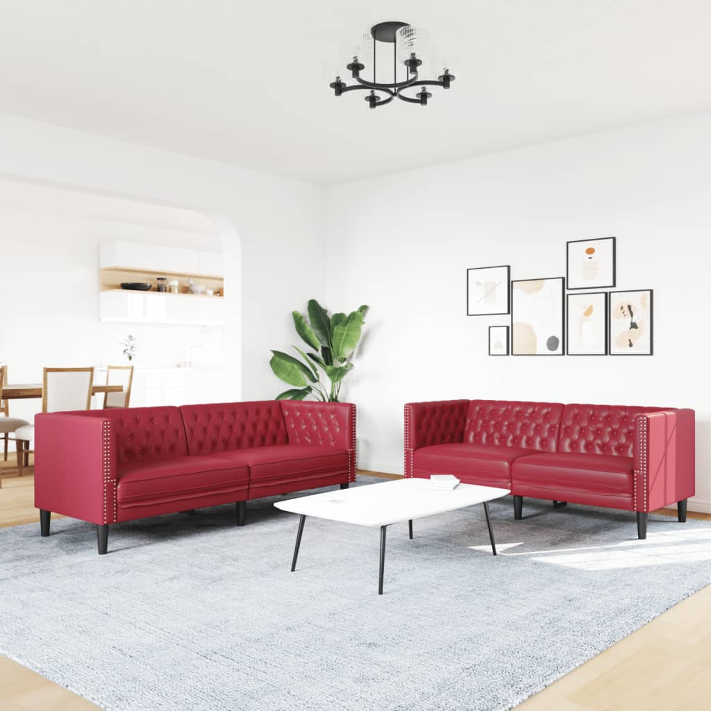 2-Delige Loungeset Chesterfield-Stijl Kunstleer Wijnrood
