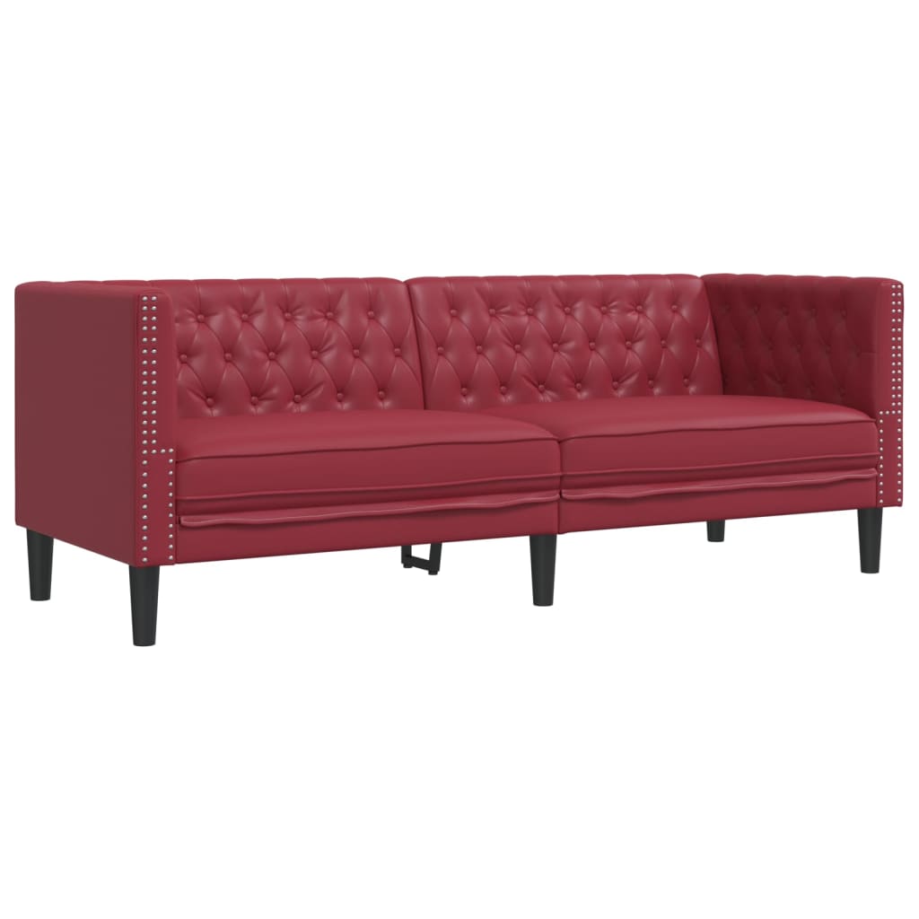2-Delige Loungeset Chesterfield-Stijl Kunstleer Wijnrood