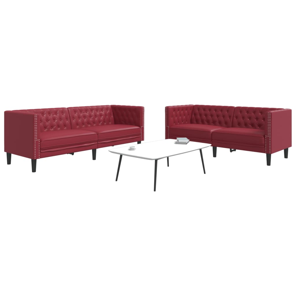 2-Delige Loungeset Chesterfield-Stijl Kunstleer Wijnrood