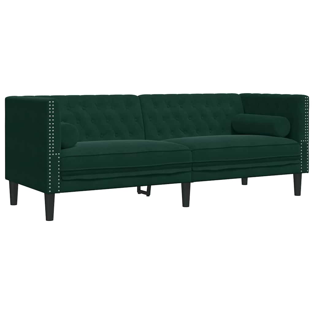 3-delige Loungeset Chesterfield en bolsters fluweel donkergroen