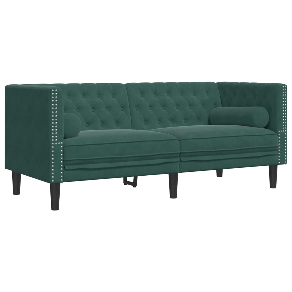 3-delige Loungeset Chesterfield en bolsters fluweel donkergroen