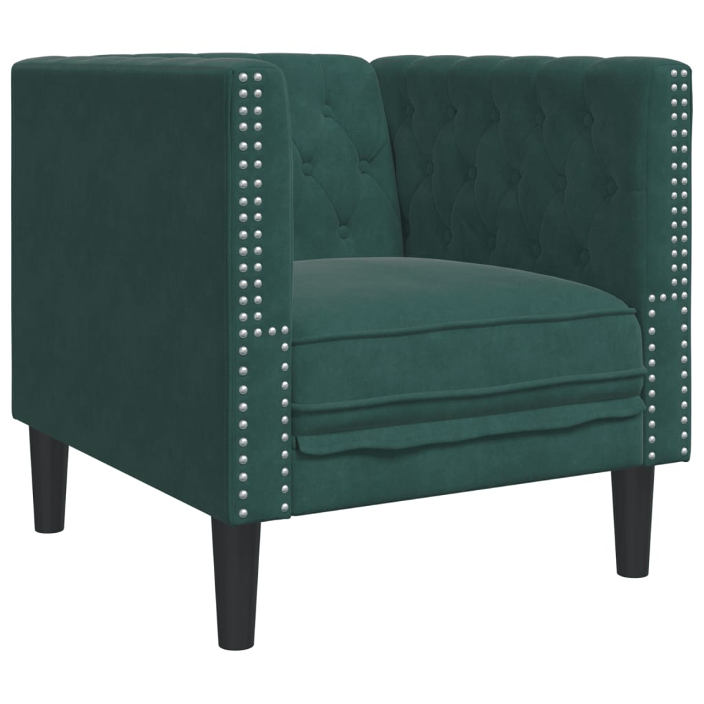 3-delige Loungeset Chesterfield en bolsters fluweel donkergroen