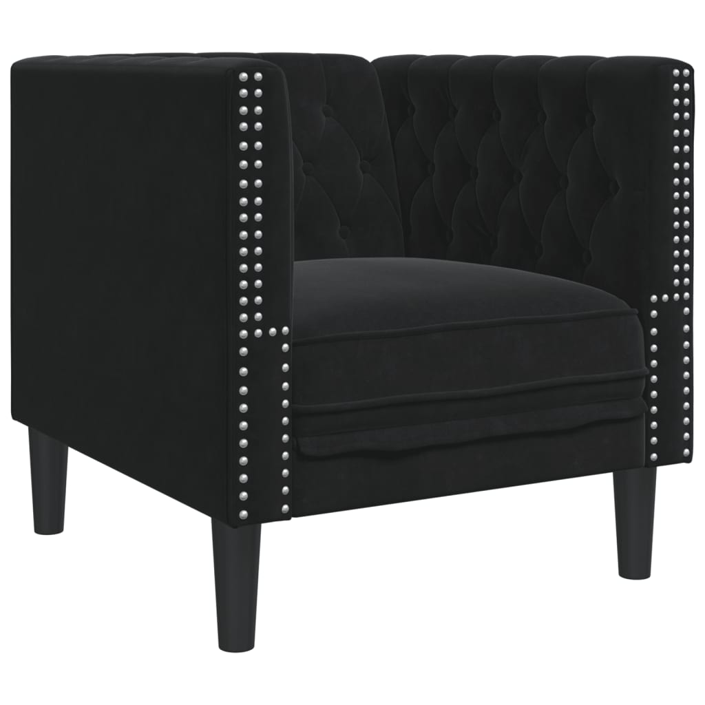 3-delige Loungeset Chesterfield met bolsters fluweel zwart