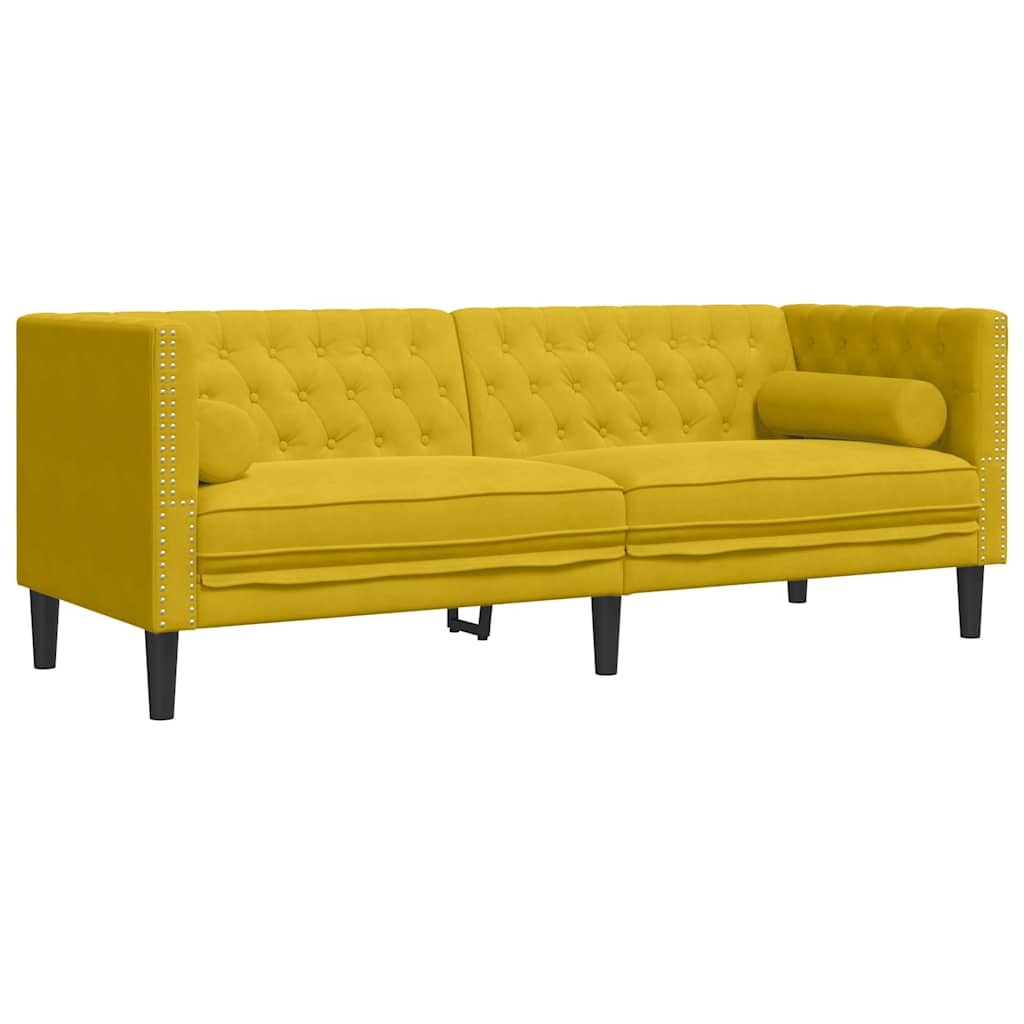 3-delige Loungeset Chesterfield met bolsters fluweel geel