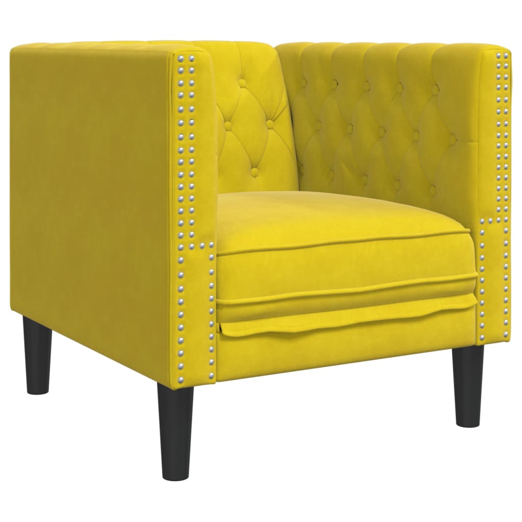 3-delige Loungeset Chesterfield met bolsters fluweel geel
