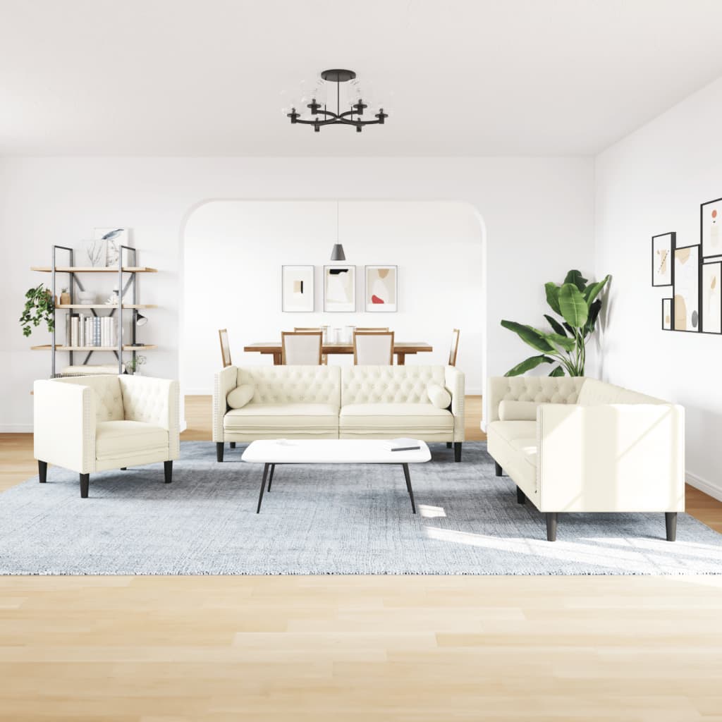 3-delige Loungeset Chesterfield met bolsters fluweel crèmekleur
