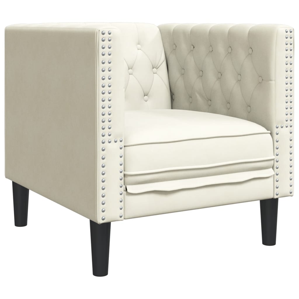 3-delige Loungeset Chesterfield met bolsters fluweel crèmekleur