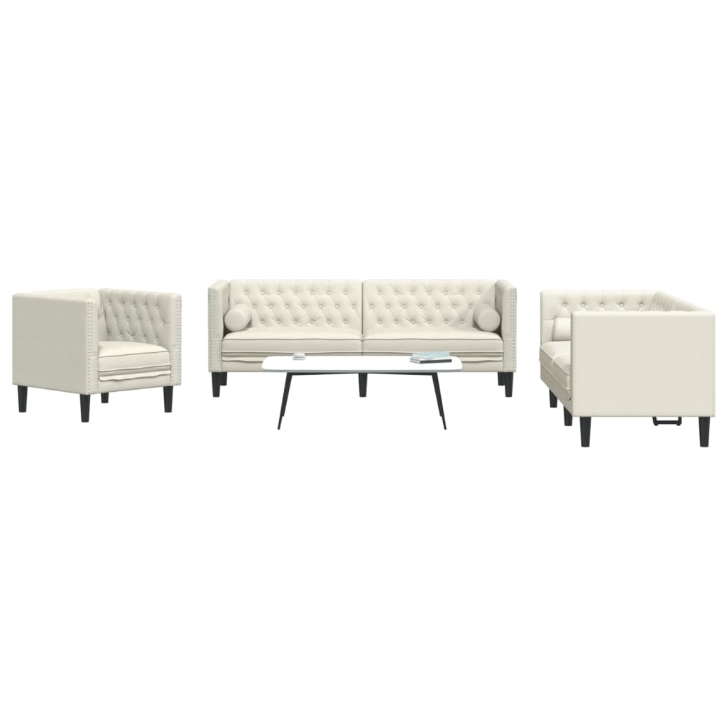 3-delige Loungeset Chesterfield met bolsters fluweel crèmekleur
