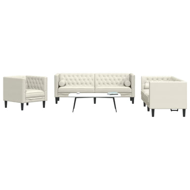 3-delige Loungeset Chesterfield met bolsters fluweel crèmekleur